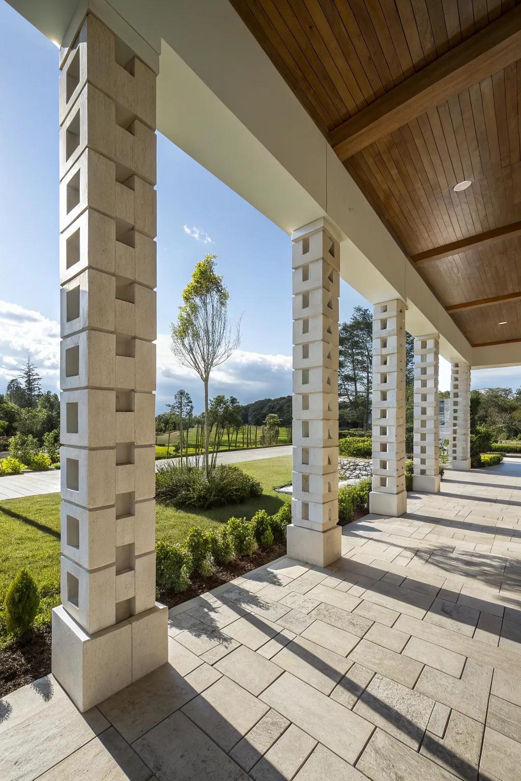 Uneven square columns provide a modern artistic flair.