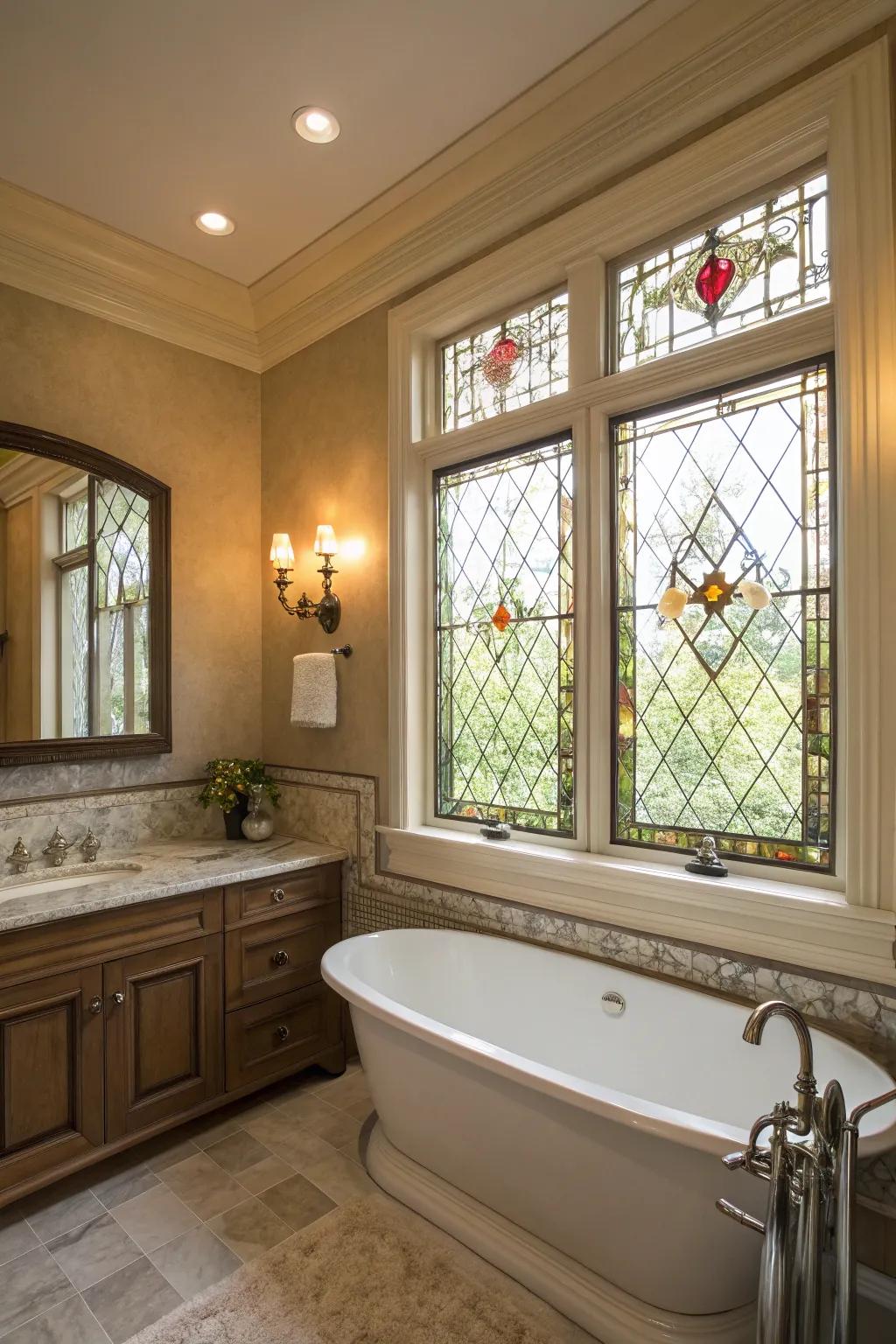 Stained glass trim adds luxury and artistic flair.