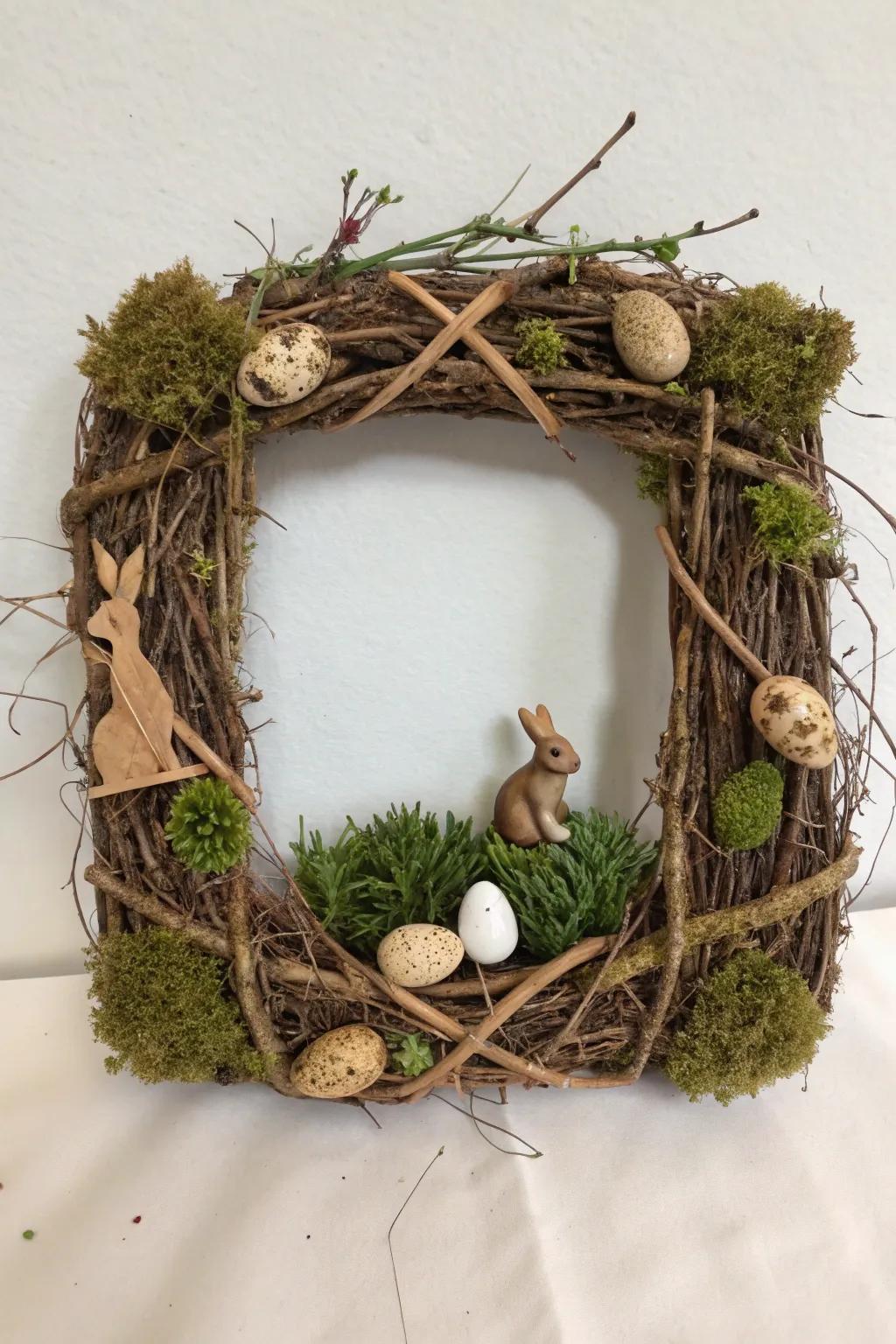 A woodland-inspired square wreath introduces a bit of nature and whimsy.