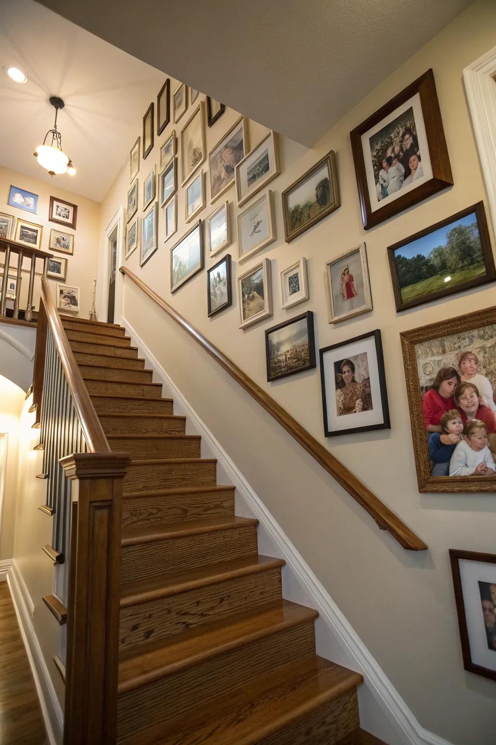 Individual photos add a personal touch to the display wall.