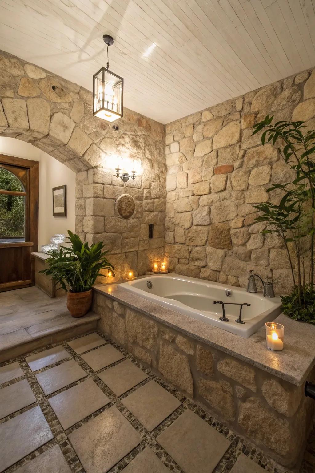A spa-like stone bathroom created to provide serenity and relaxation.