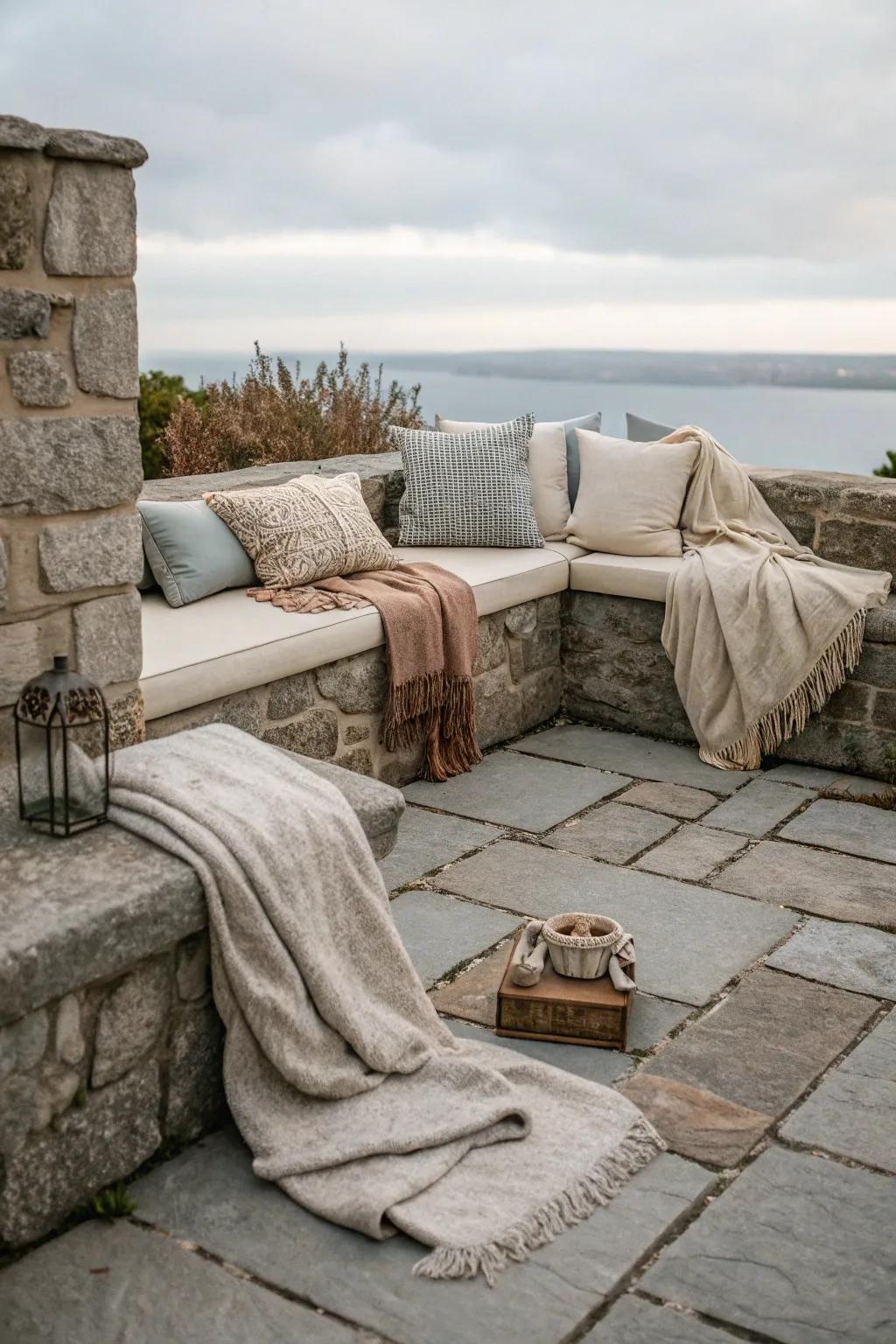 A comfort spot on a stone patio suited for rest.