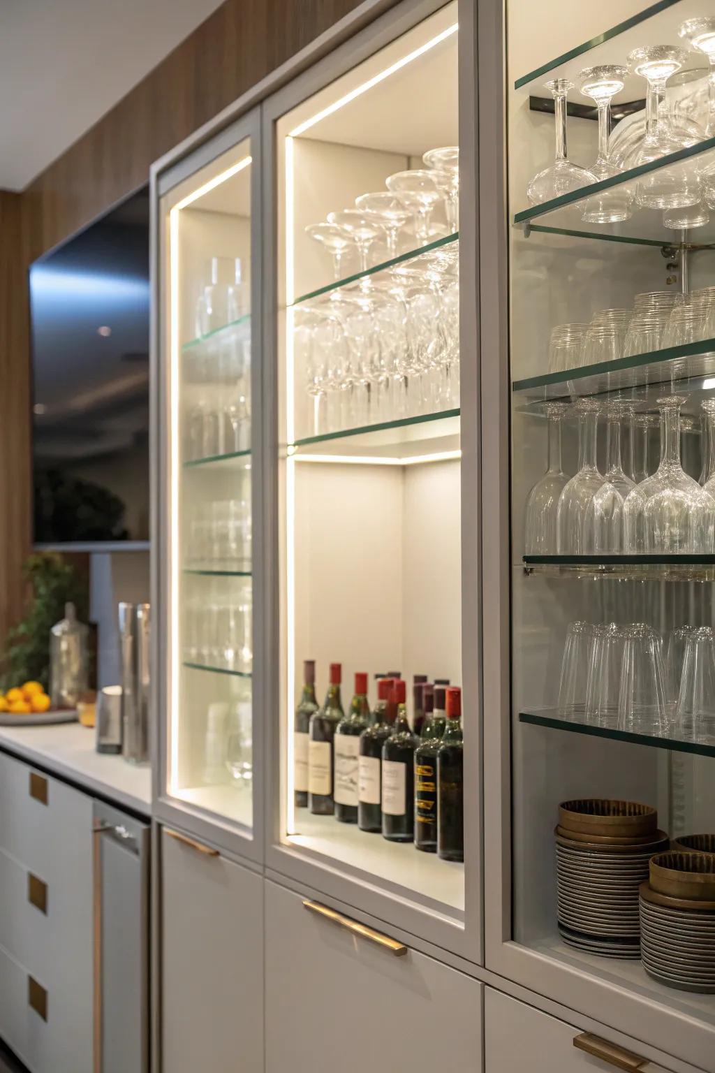 Dividers thwart clinking and preserve the arrangement of your glassware.