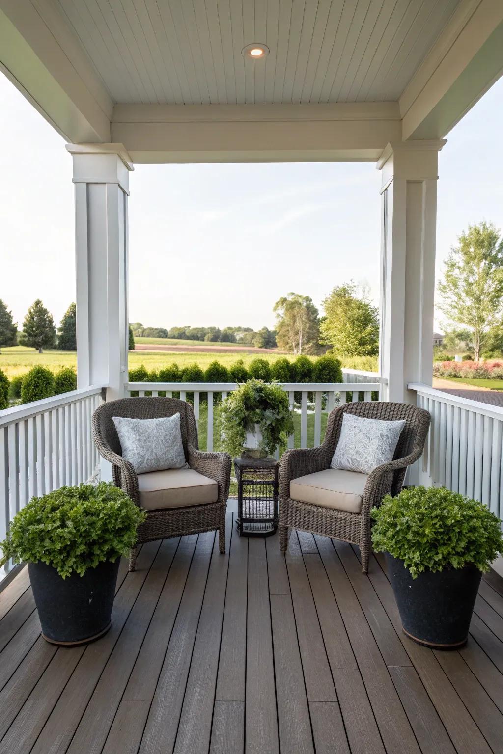 Symmetry results in a balanced and harmonious porch design.