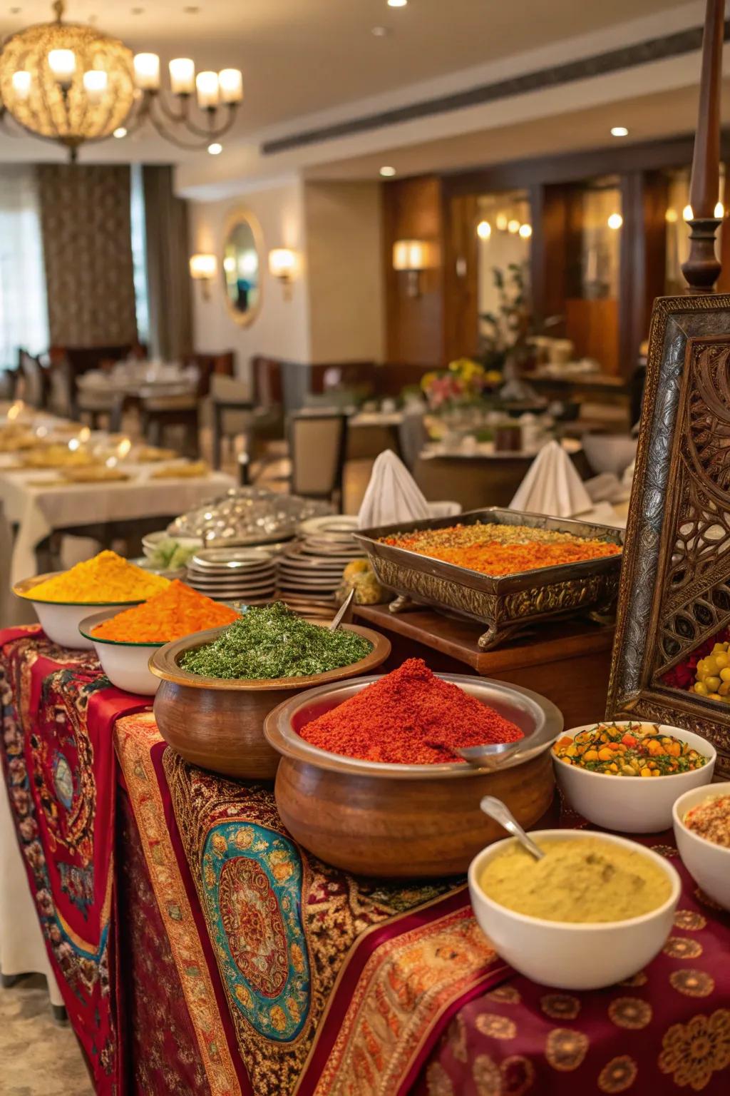 World-inspired elements introduce an international essence to your buffet.