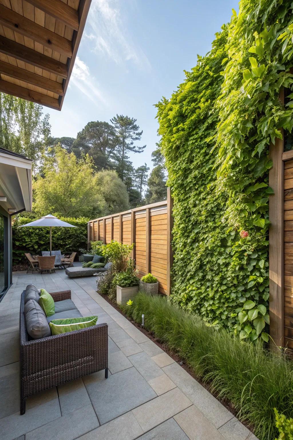 A lush living wall offering both vegetation and privacy.