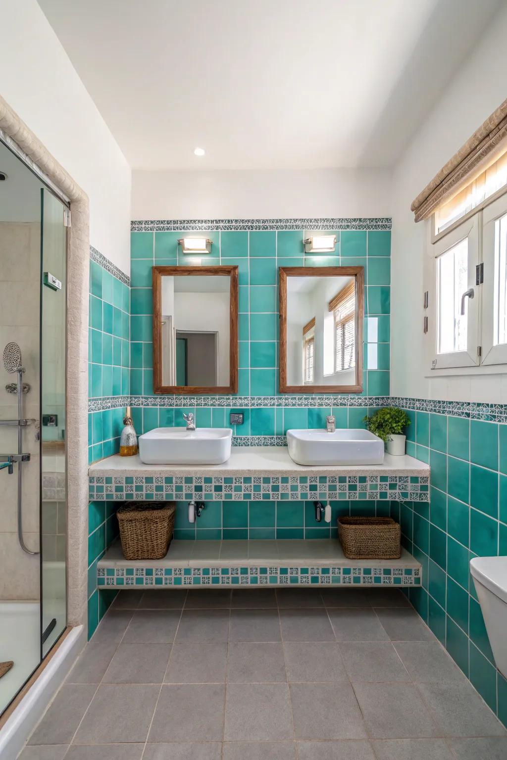 Aqua brick borders provide an elegant, yet understated touch.