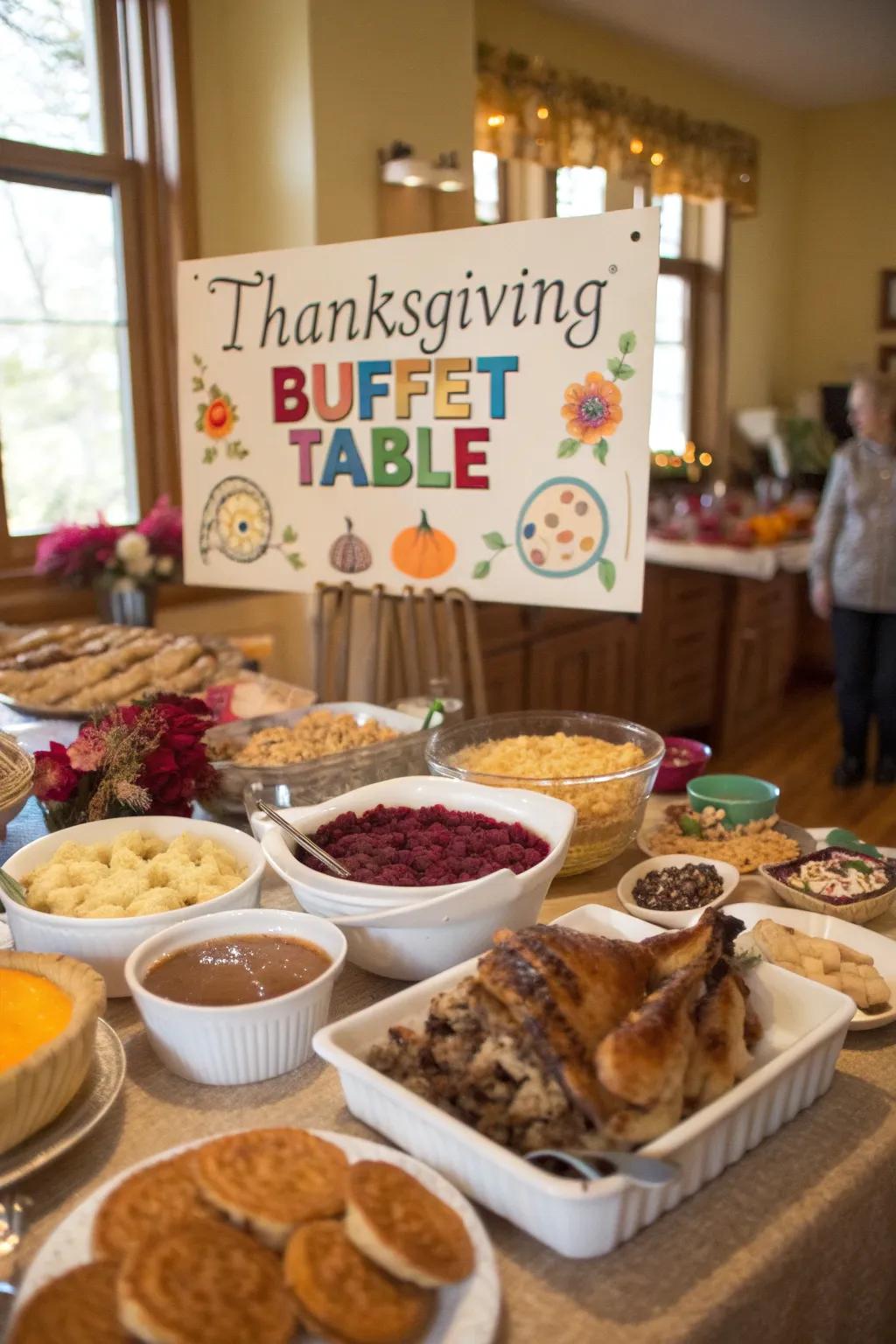 The buffet is given a personal touch by signage.