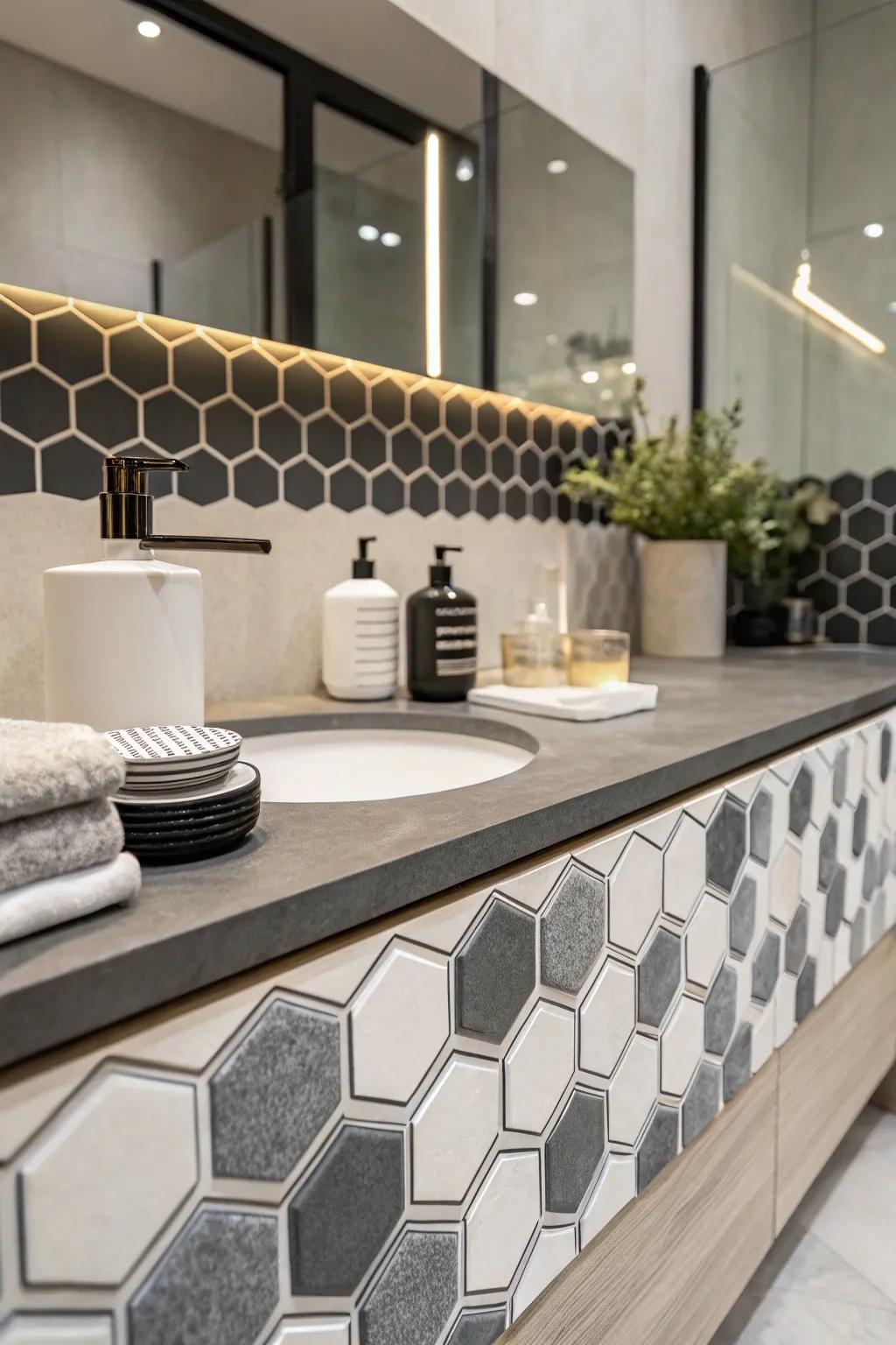 Geometric hexagon tiles for contemporary appeal.