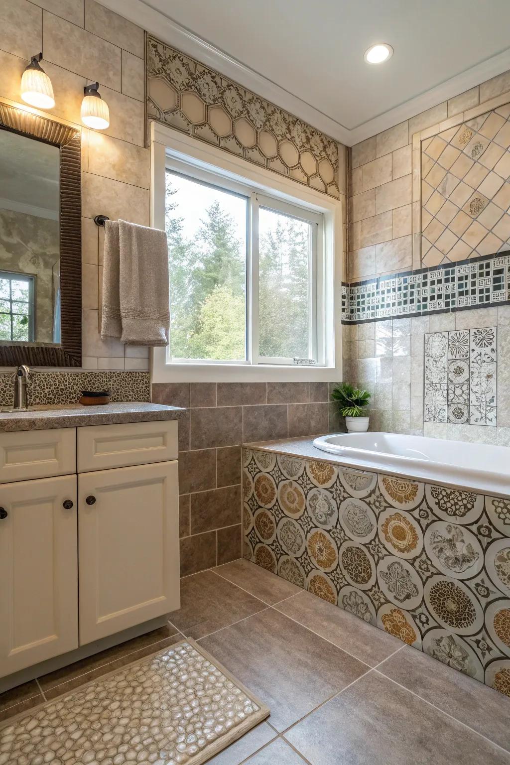 Construct a distinct design by blending various tile materials.