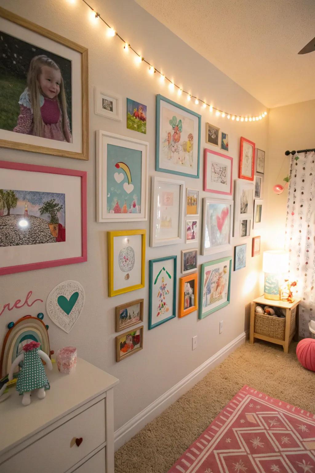 A gallery wall brings character and warmth to the space.