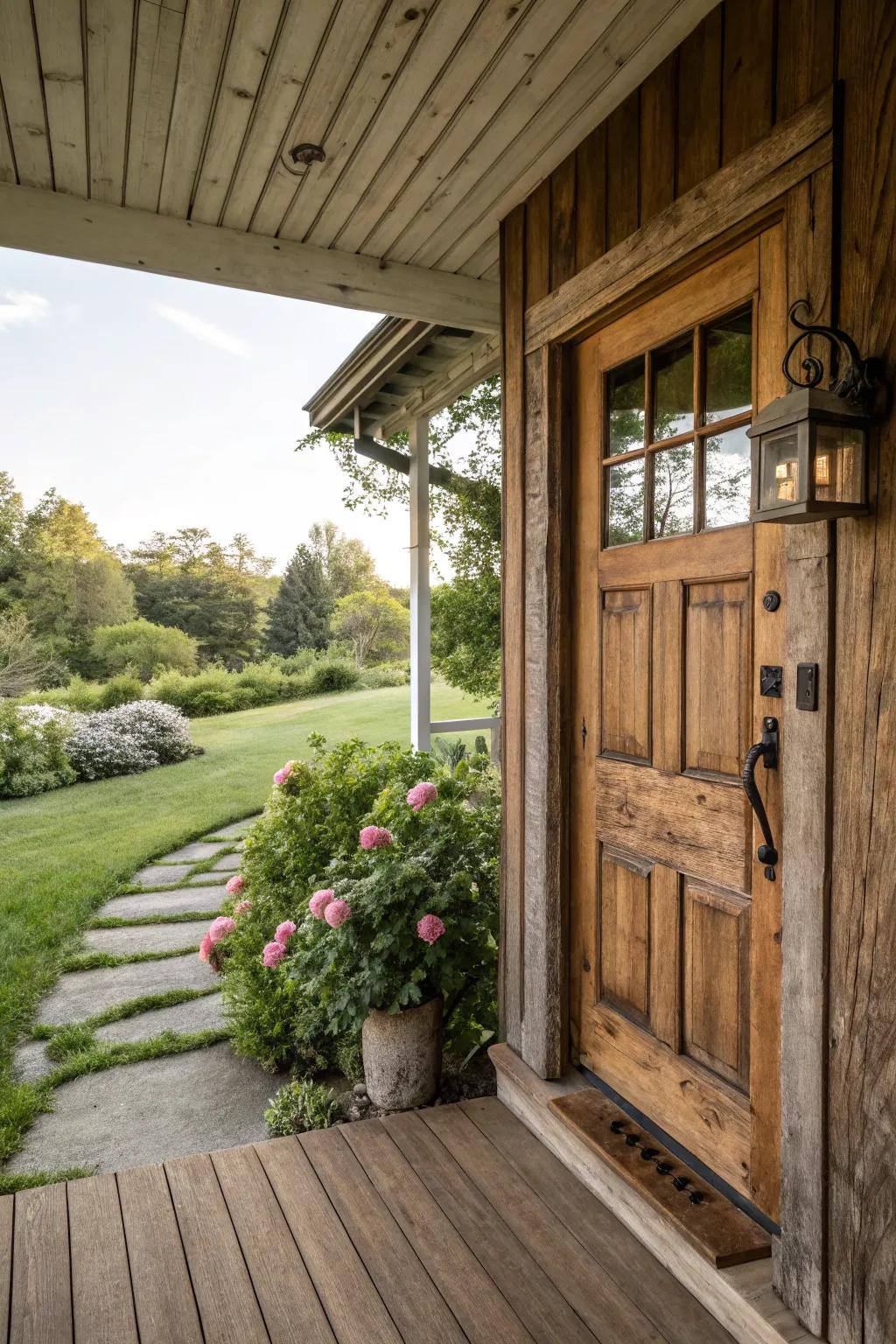Cottagecore allure with country timber doors introduces warmth and coziness.