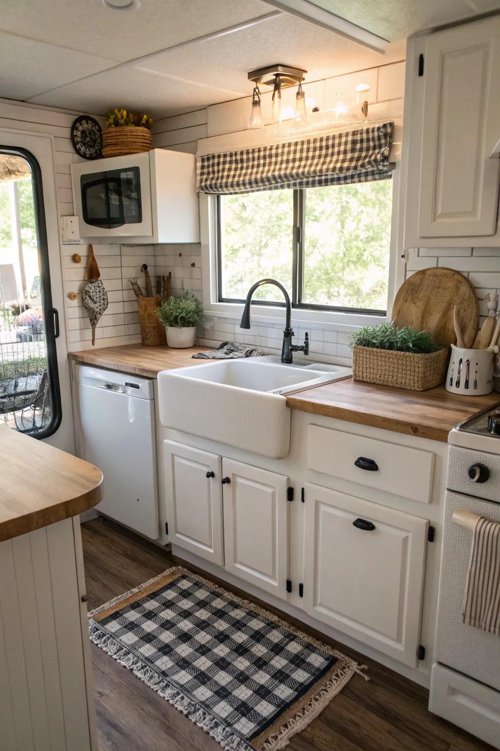 A traditional sink imparts countryside charm and functionality.