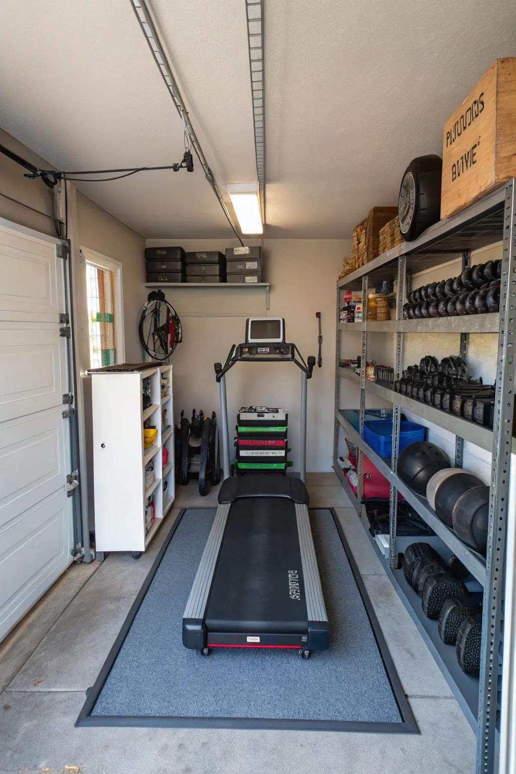 Arrange your garage into practical workout spots.