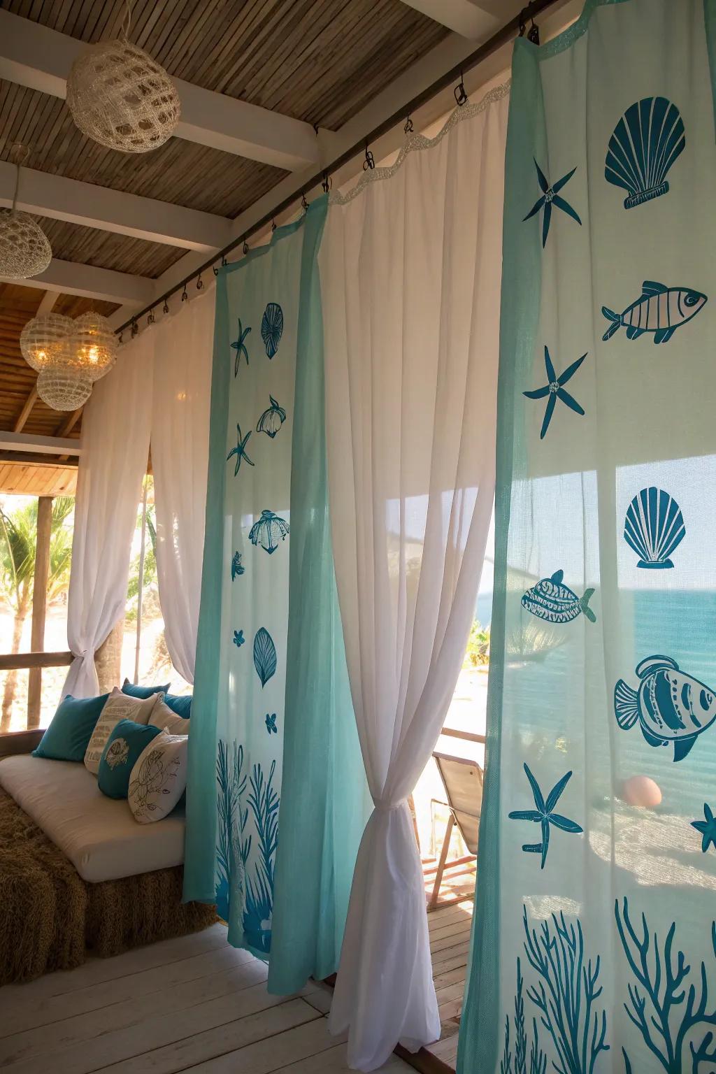 The incorporation of breezy details helps to evoke a coastal atmosphere.