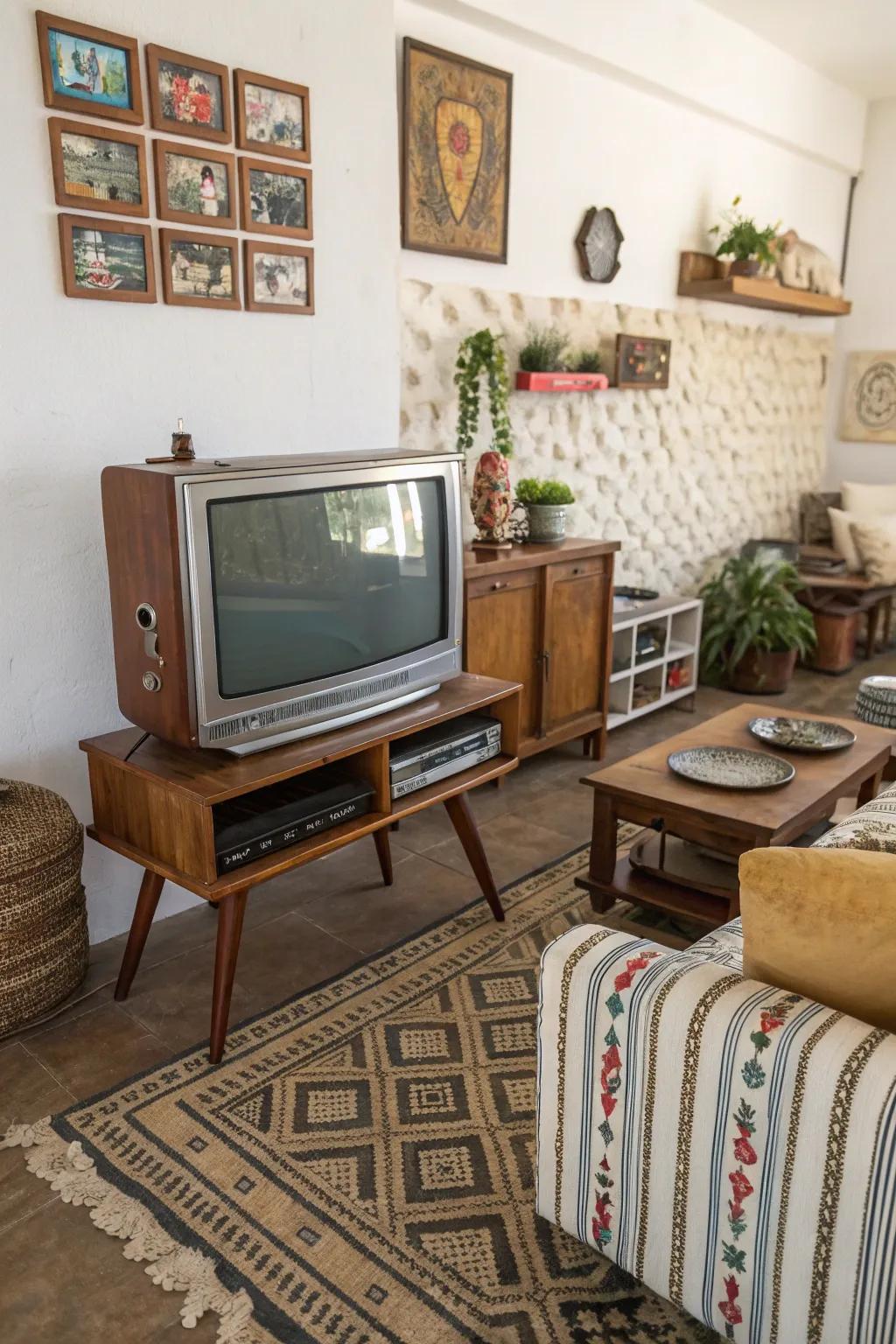 Revive a retro ambiance with a vintage-inspired TV frame.