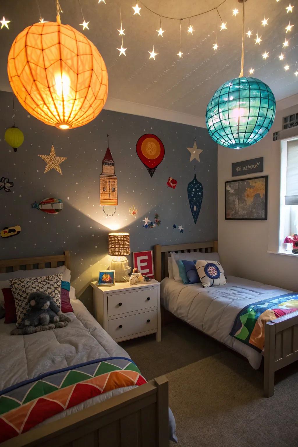 Imaginative illumination adds character to the room