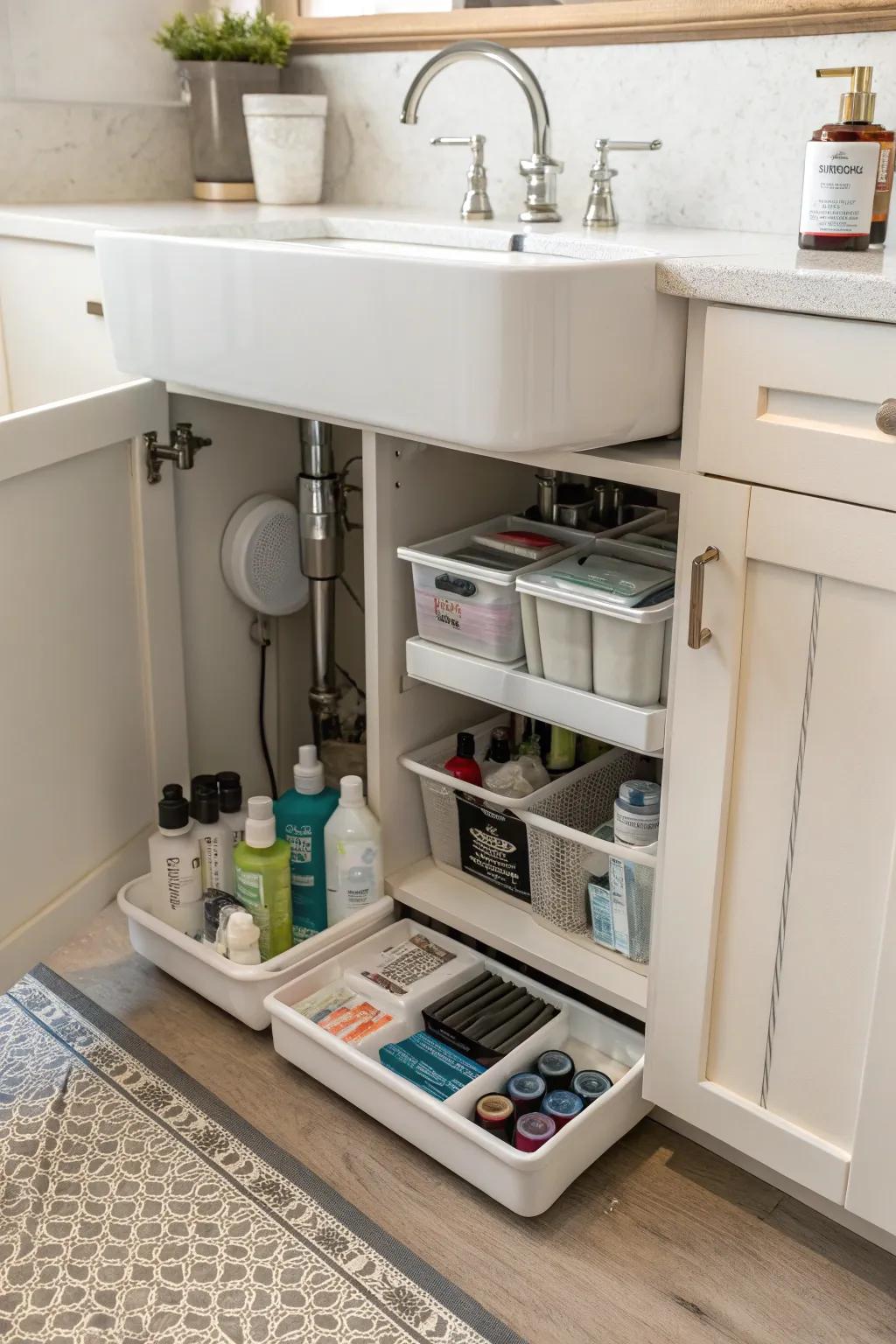 A compact arrangement keeps your under-sink area functional and tidy.