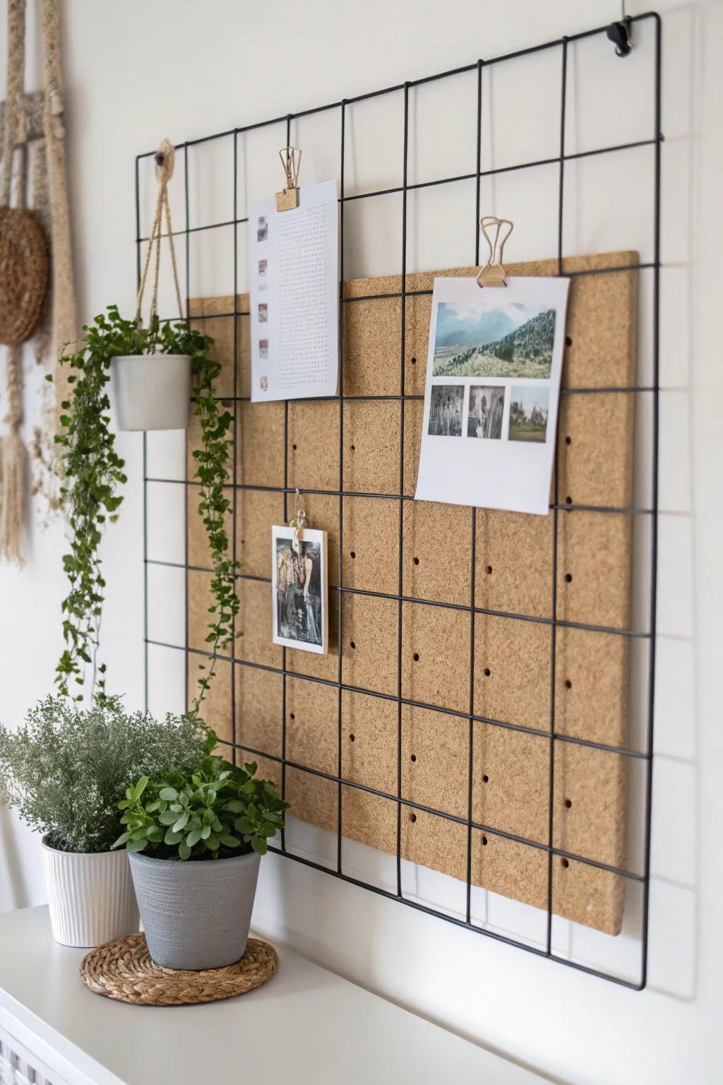 Revamp your workspace with a chic cork and metal fusion board—where organization complements sophistication.