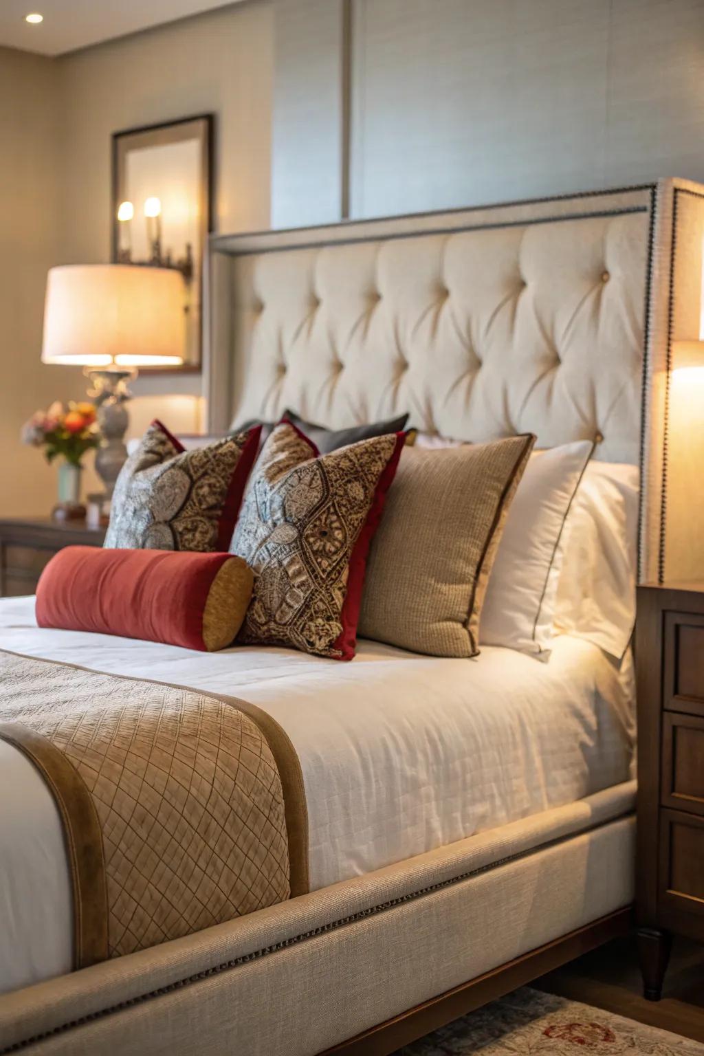 Accent pillows add layers and interest to the padded bed.