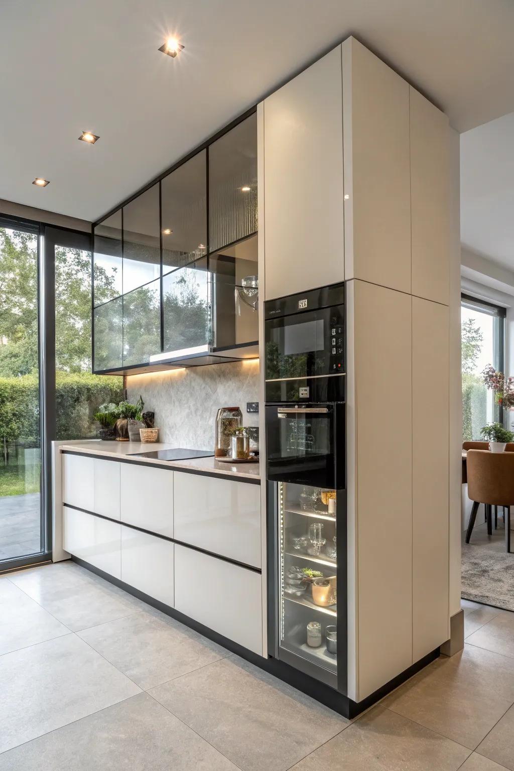 Angled cabinets maximize space creatively.