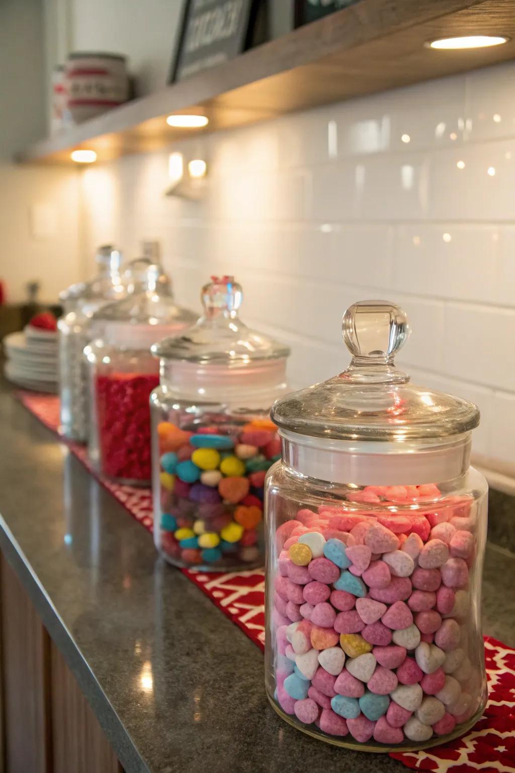 Create a sweet treat display using treat containers for a celebratory touch.