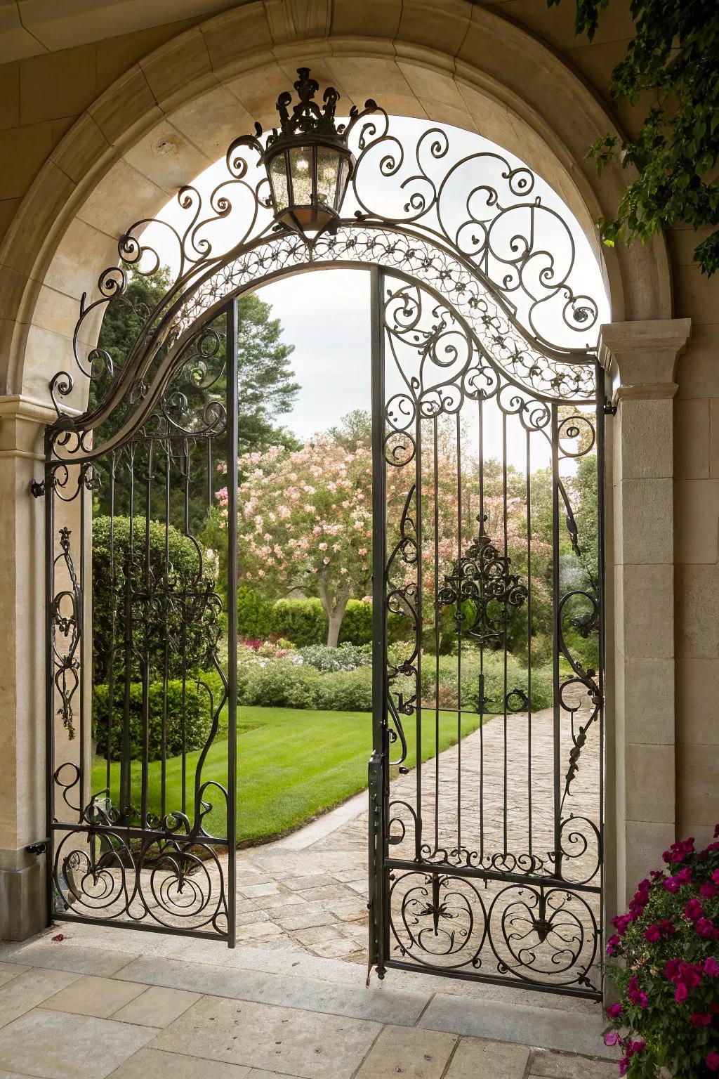 A delicate metalwork gate presenting timeless beauty.