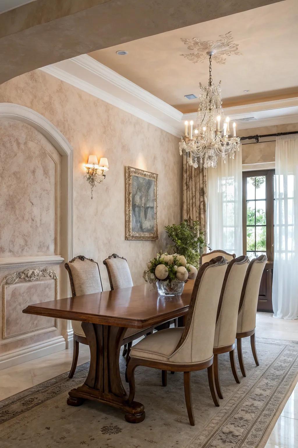 Improve your eating area using stylish Venetian plaster.
