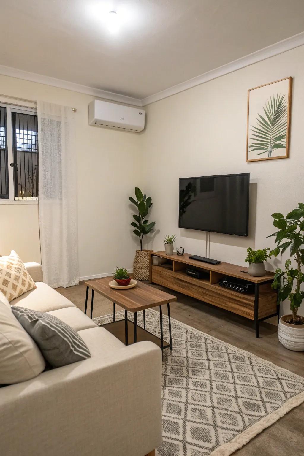 Minimalist design keeps the room calm and clutter-free