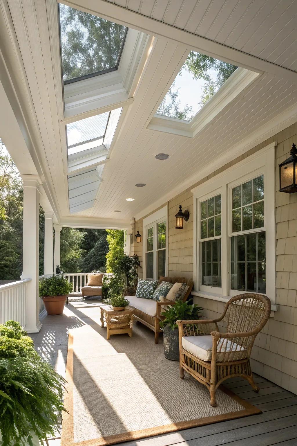 Skylights in vinyl canopies open up your porch to natural light.