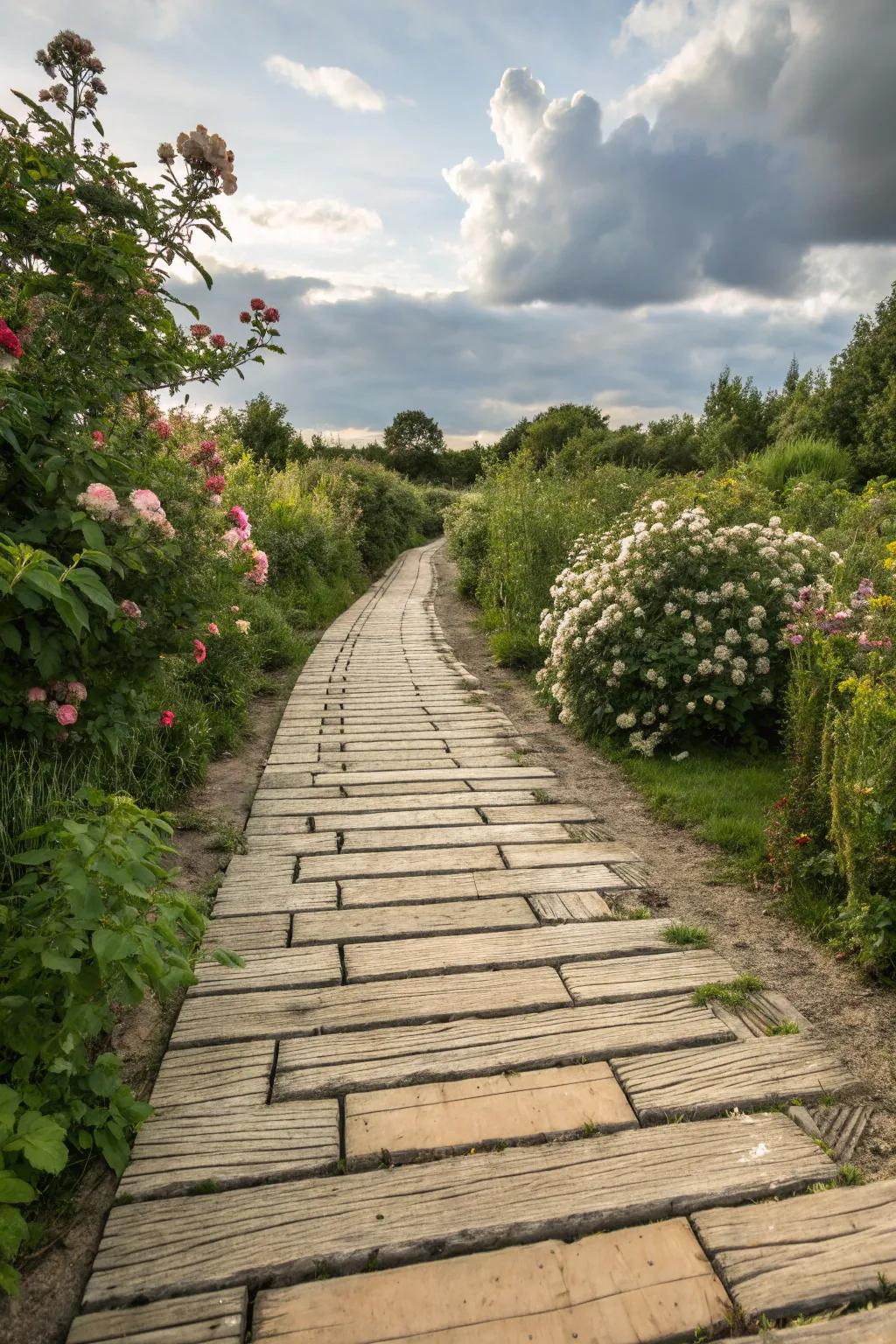 Timber-look pavers offer homespun charm with minimal upkeep.