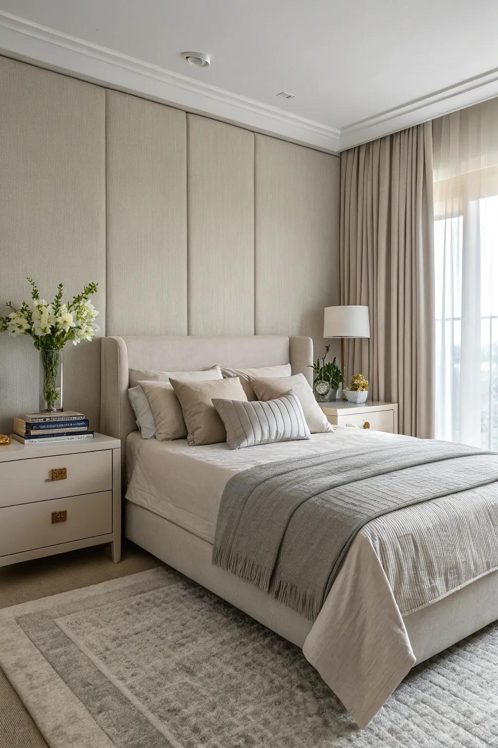 Subdued tones create a calming and refined personal space.
