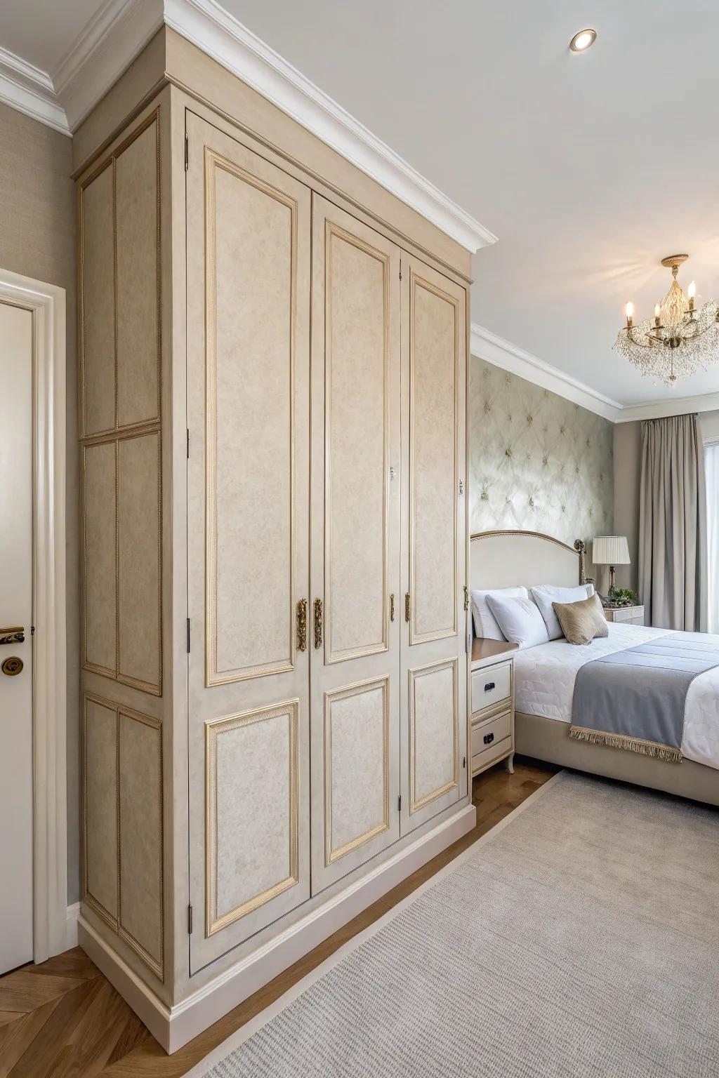 Neutral color schemes in wall closets for a calming ambiance.