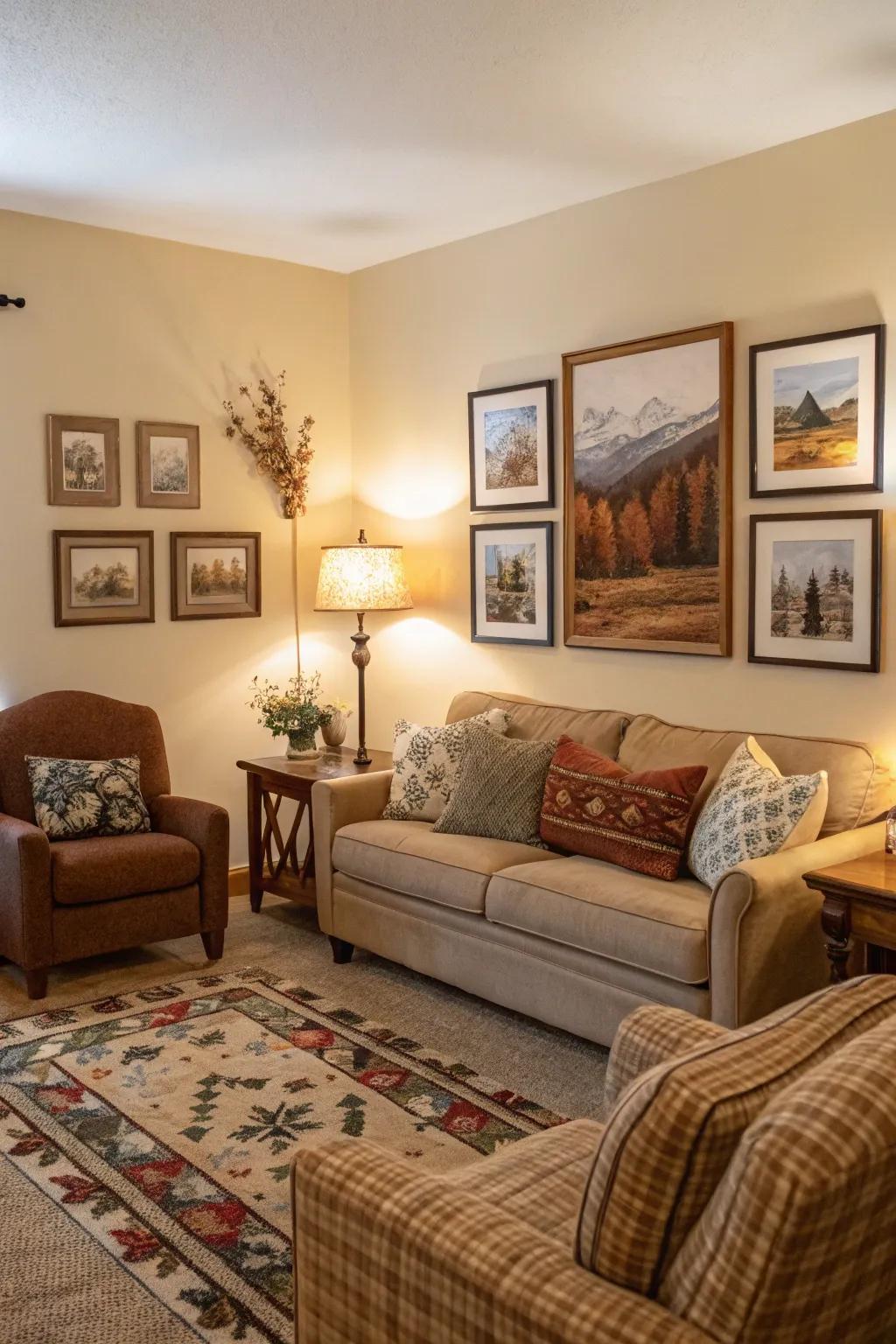 Inviting art cultivates a warm atmosphere conducive to relaxation.
