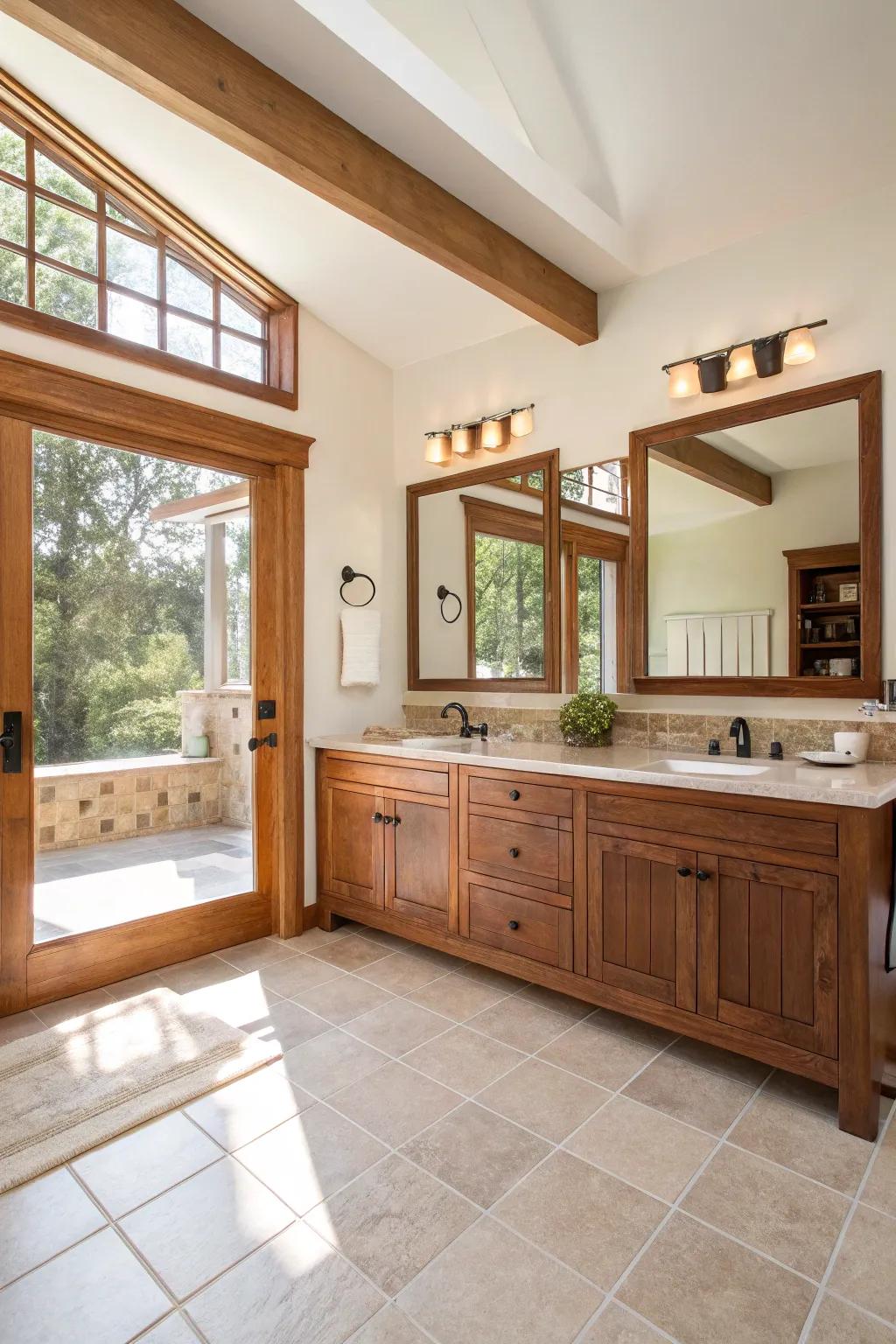 Produce a serene environment with an intelligently planned, spacious bathroom design.