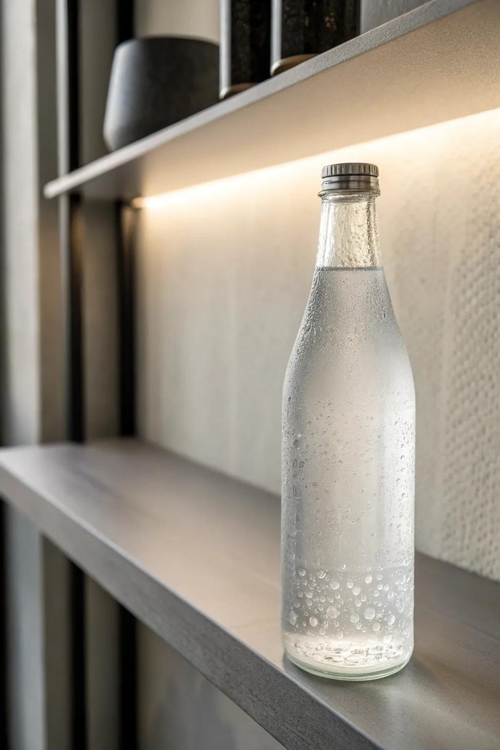 A drinking bottle exhibiting a sophisticated etched glass result.