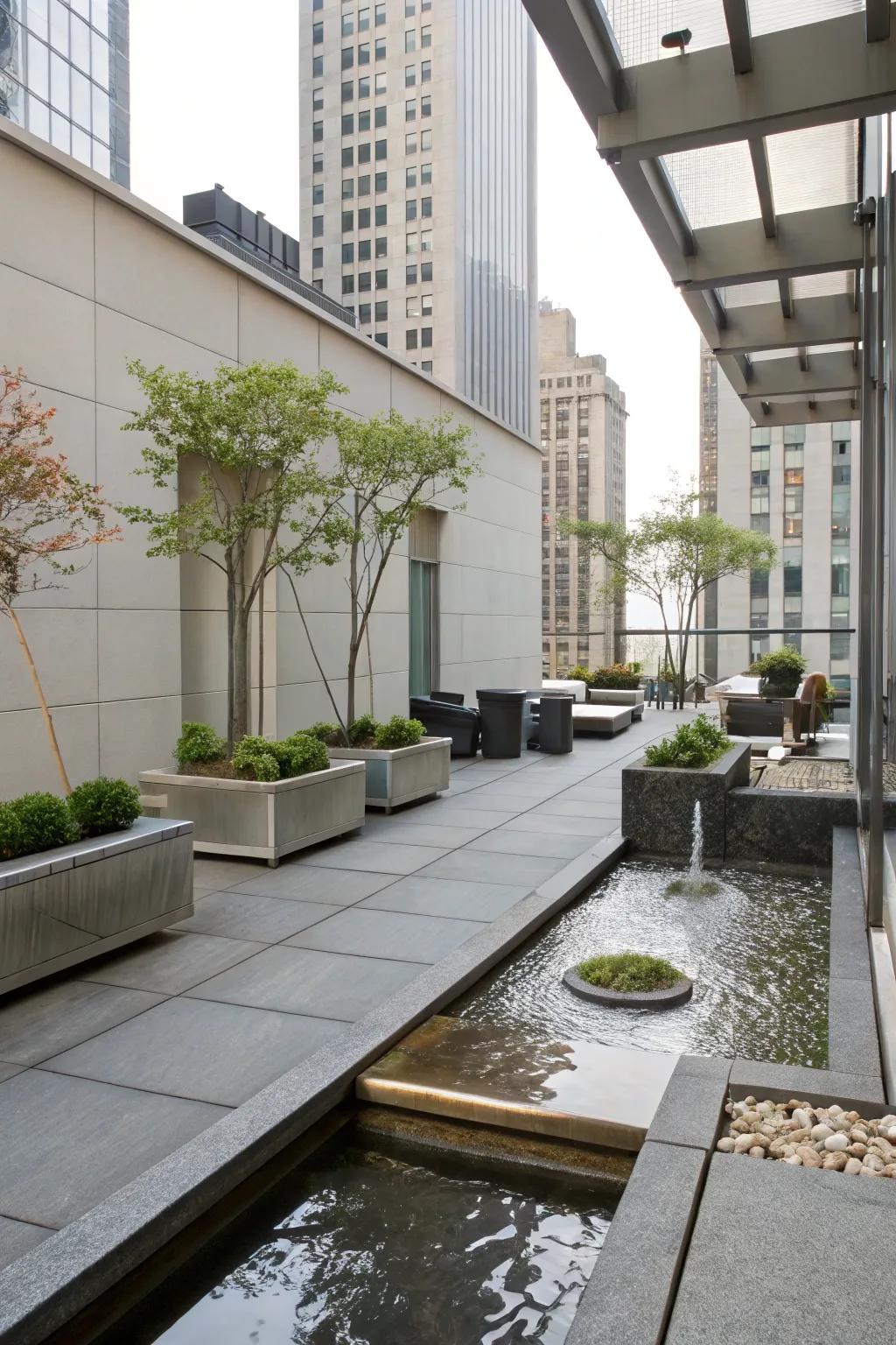 Modern water features with clean lines work well with city style.