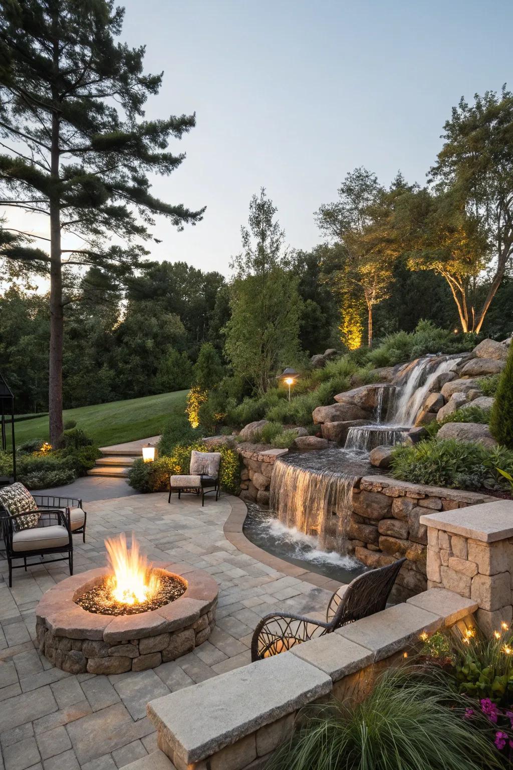 A fire and water feature delivers a captivating garden focal point.