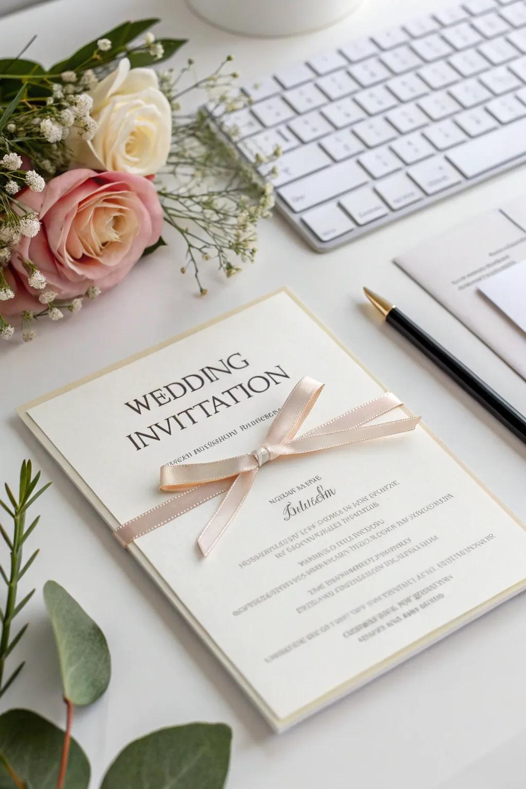 Understated band wrap on a sleek wedding invitation.
