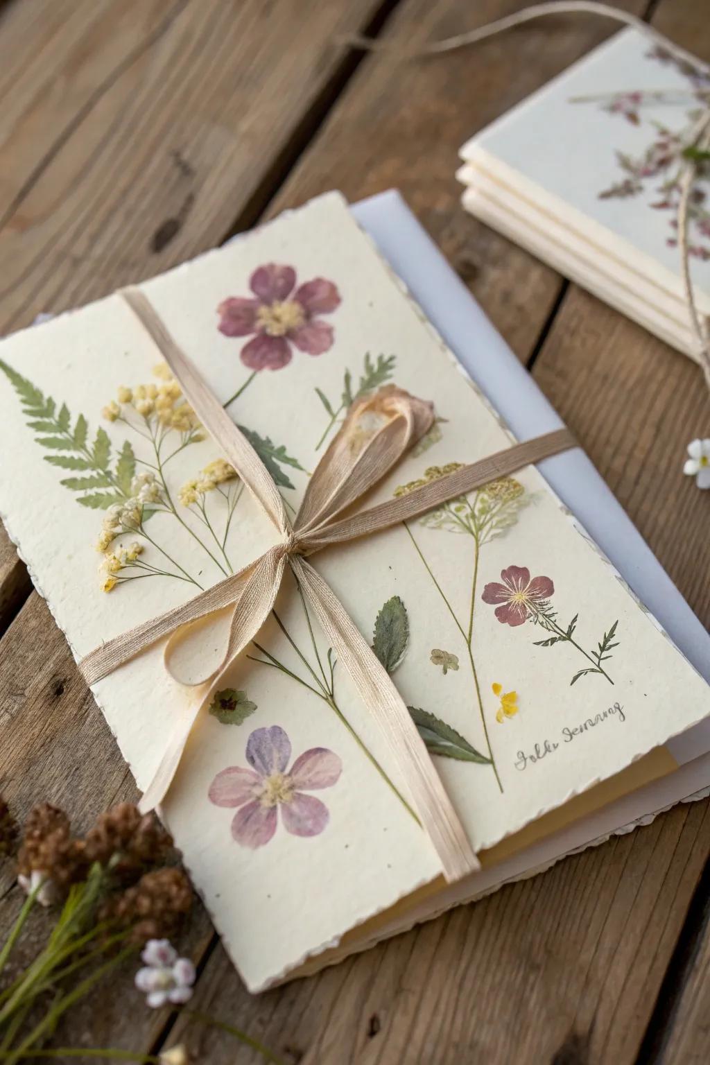 A handcrafted wedding invitation featuring personal, artisanal details.