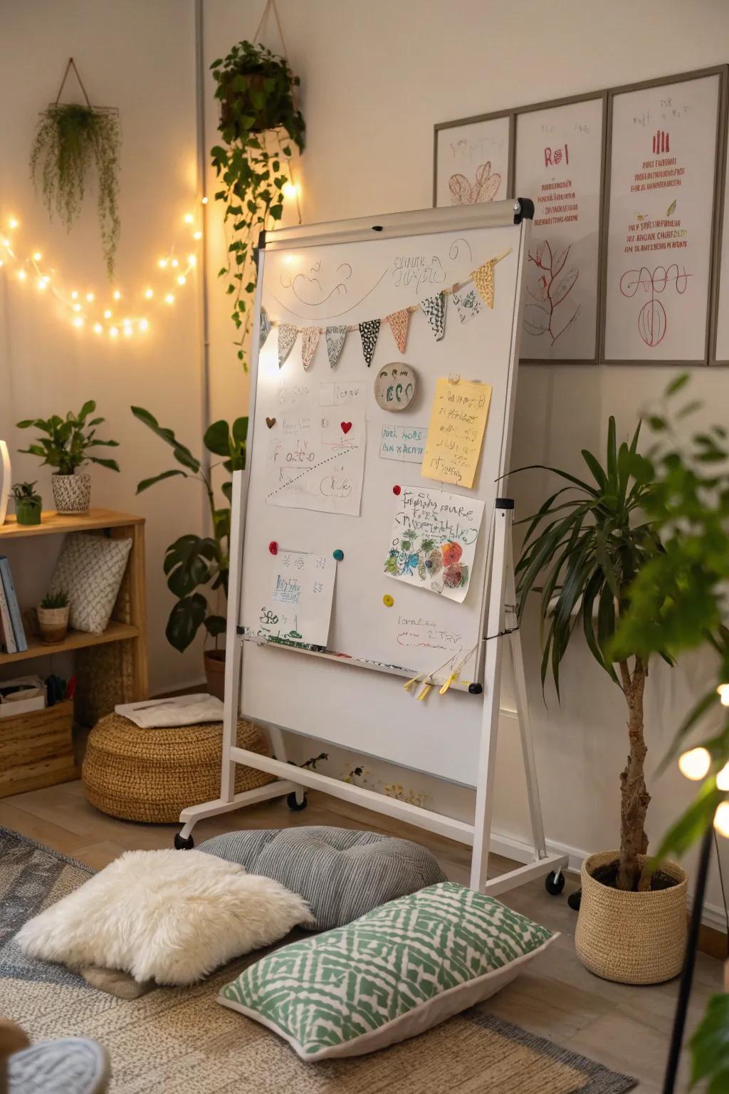 A dimensional effect on a magnetic writing surface welcome display.