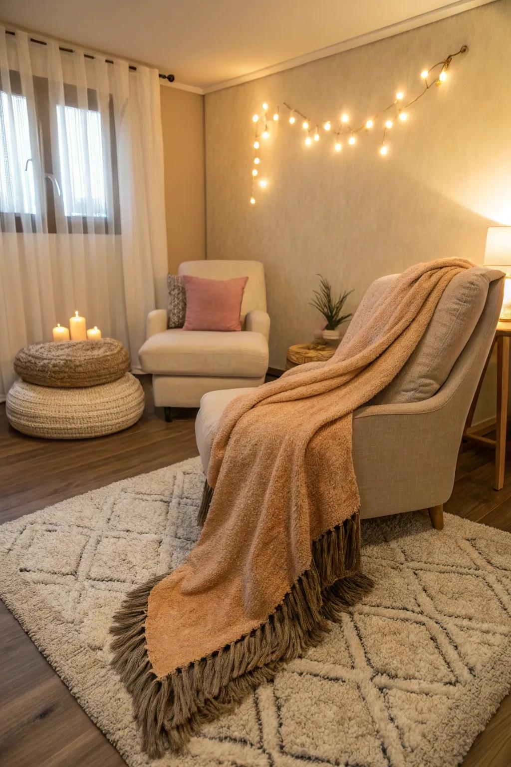 Texture and tenderness: Soft elements crafting a cozy retreat.