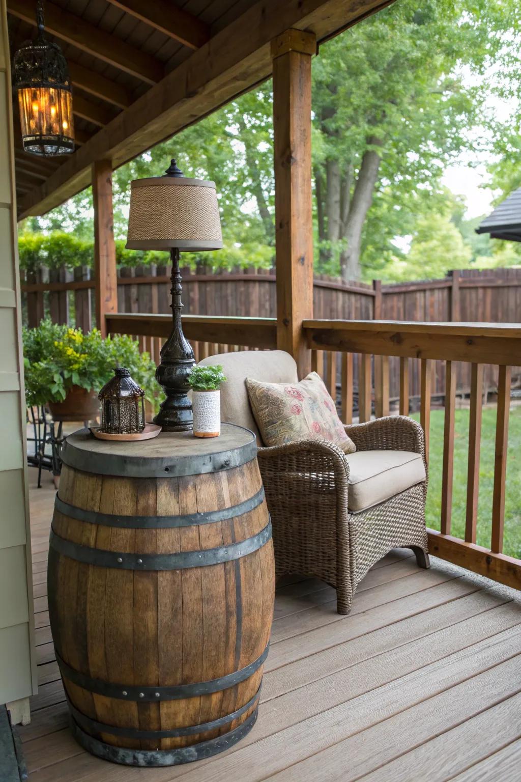 Fermentation barrels make perfect countryside side tables.
