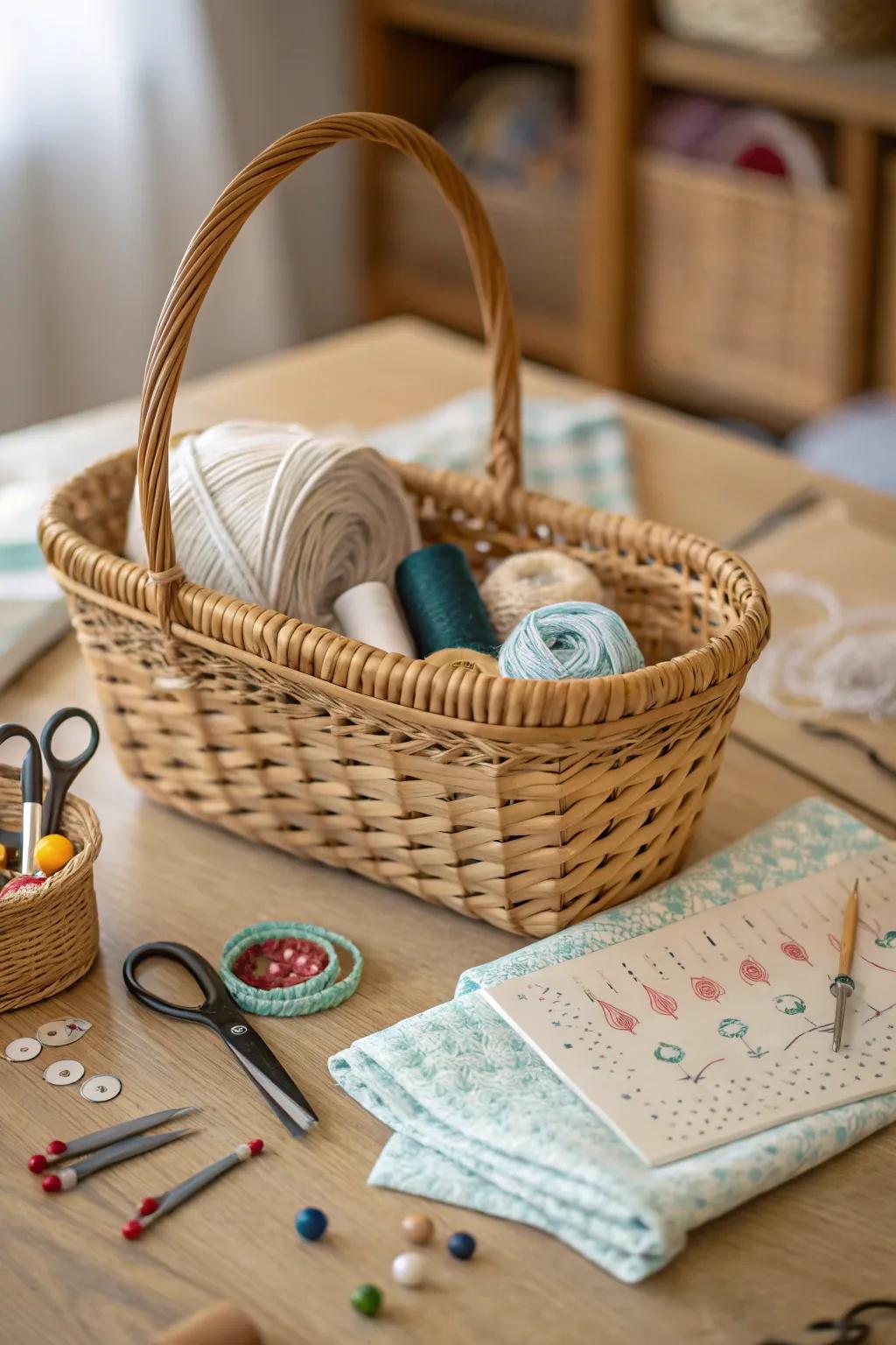 A basket filled with art supplies keeps your creative area coordinated and inspiring.