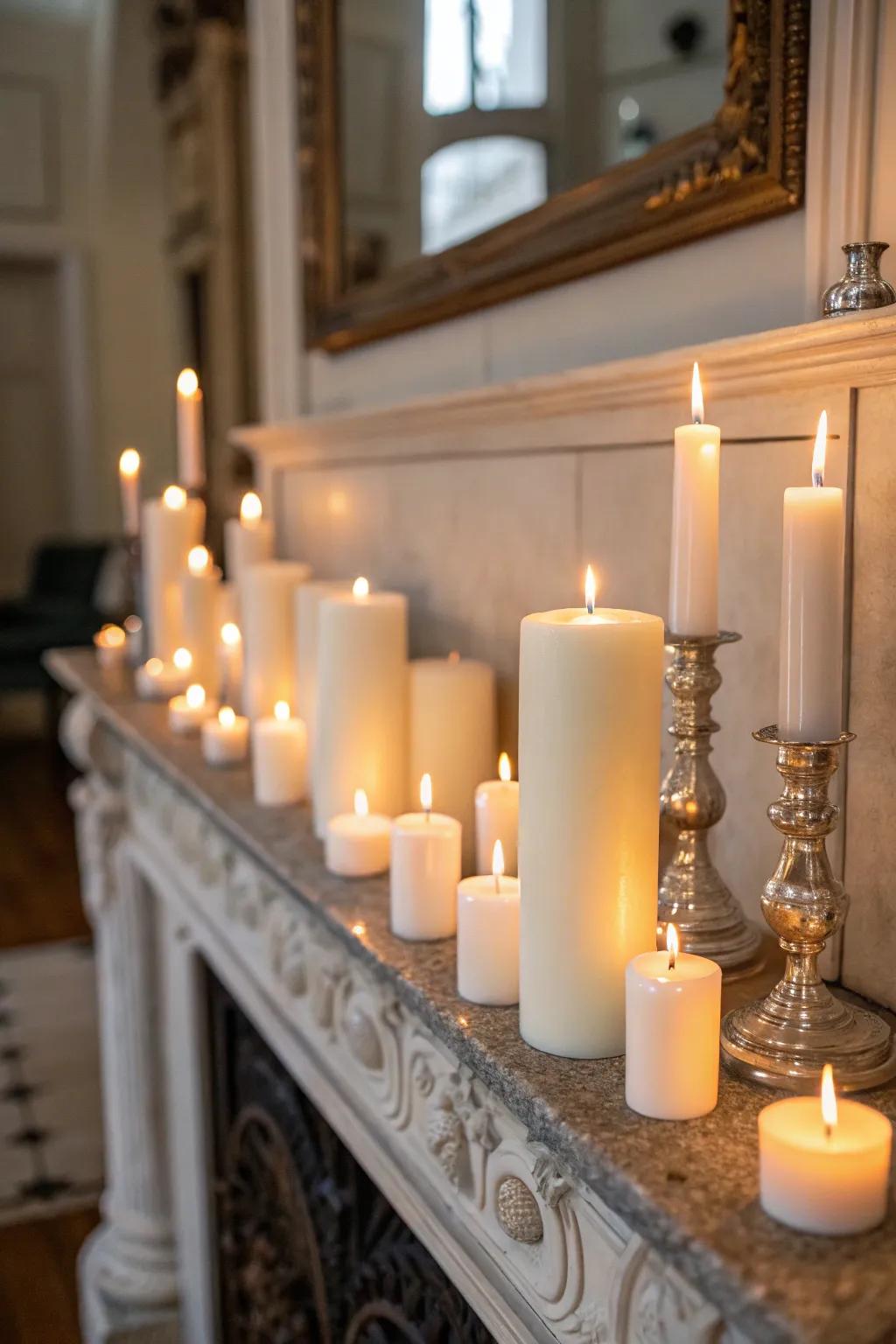 Ivory candles offer a serene and cozy radiance to your holiday atmosphere.