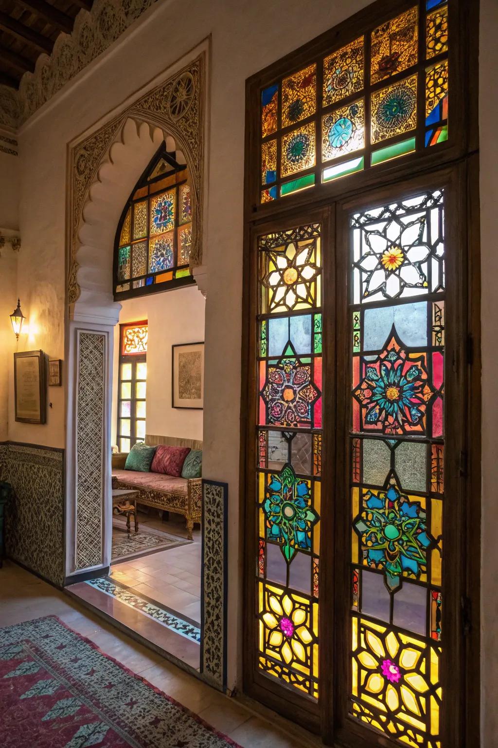 Elevate your windows with artistic tinted glass inserts.