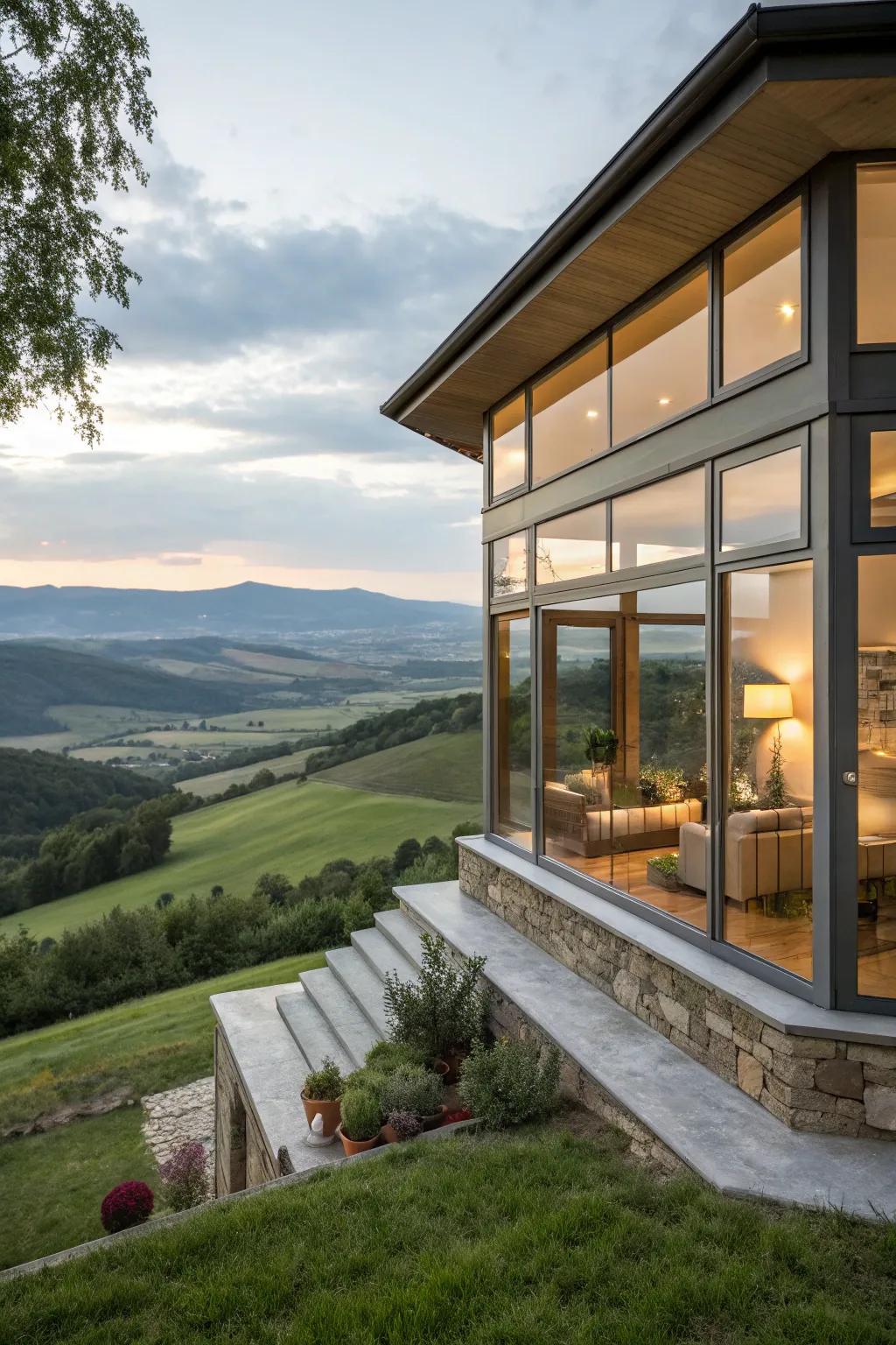 Angle windows provide breathtaking expansive scenery.