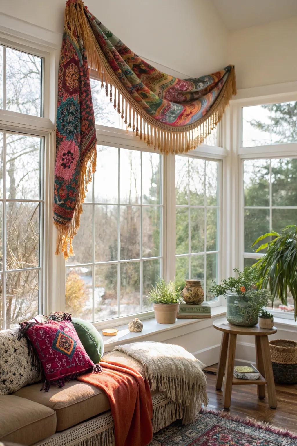 Bohemian chic with colorful fringes.