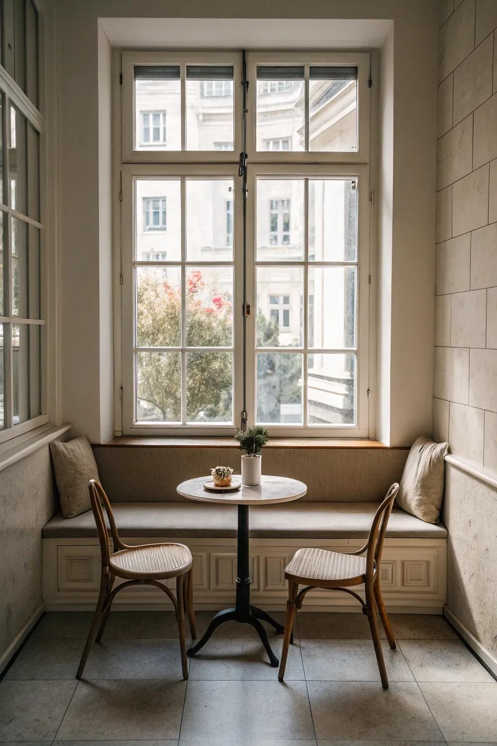 Minimalist layouts provide a soothing and tranquil window seating arrangement.