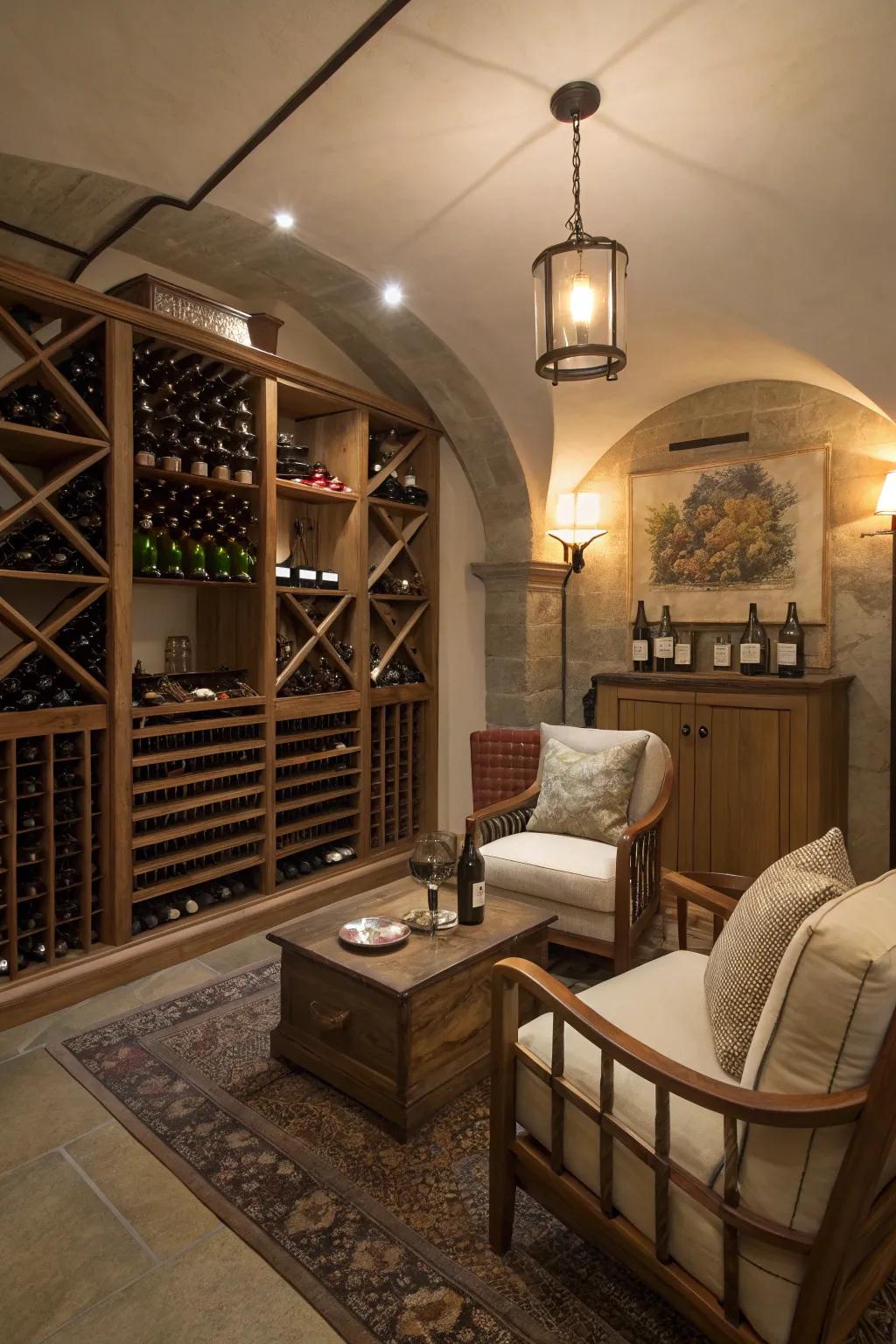 Relaxed wine tastings held in a cozy nook featuring soft lighting.